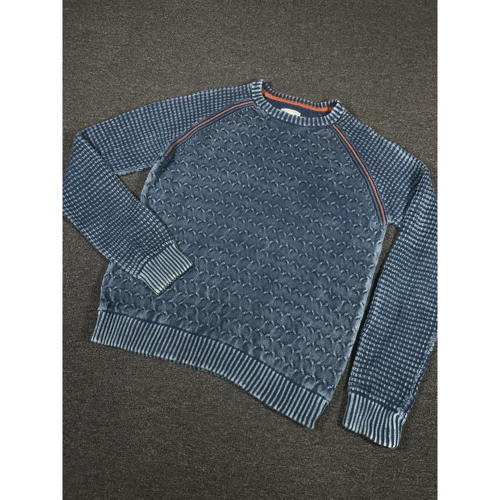 Carbon 2 Cobalt Sweater Men Large Blue Cable Knit Fisherman Heavy Cotton Grandpa